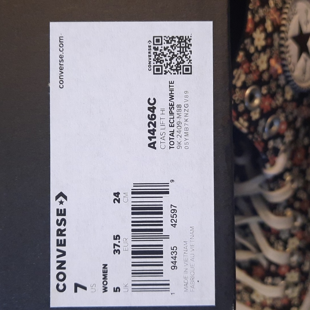 Converse Womens Hi Top Black Floral Sneakers 7 - Picture 5 of 5